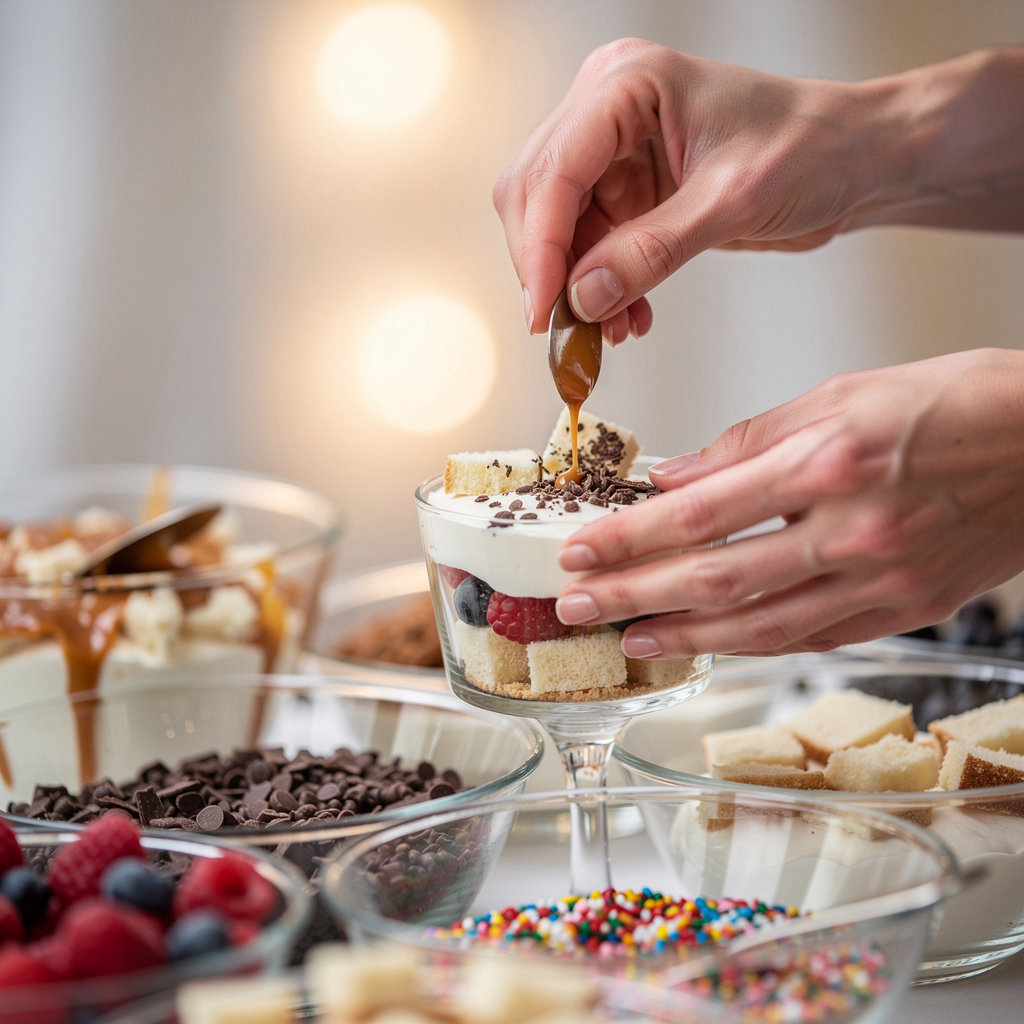 Golden Crumb Bakery live dessert station with artisanal sourdough and French cakes displayed for event guests